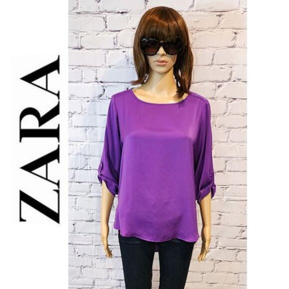 ZARA basics , Stunning royal purple satin crewneck blouse - Picture 4 of 11
